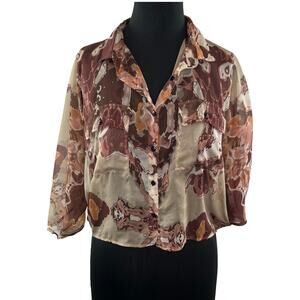 Anthropologie COVET Camouflage Beige Dolman Button-Up Crop Blouse Shirt XS 2